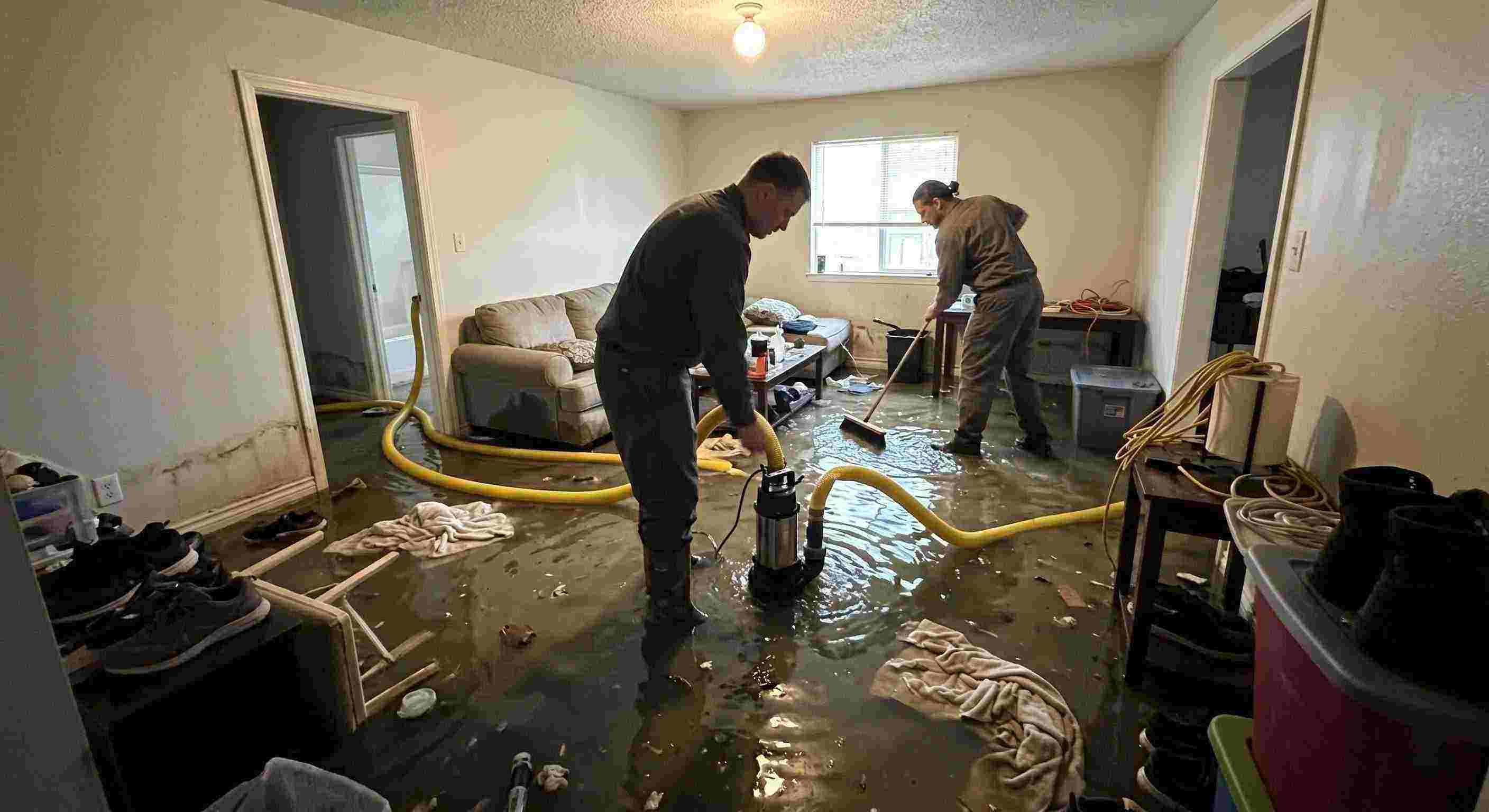 High volume residential pump-out services removing flood water with submersible pumps in Salt Lake City