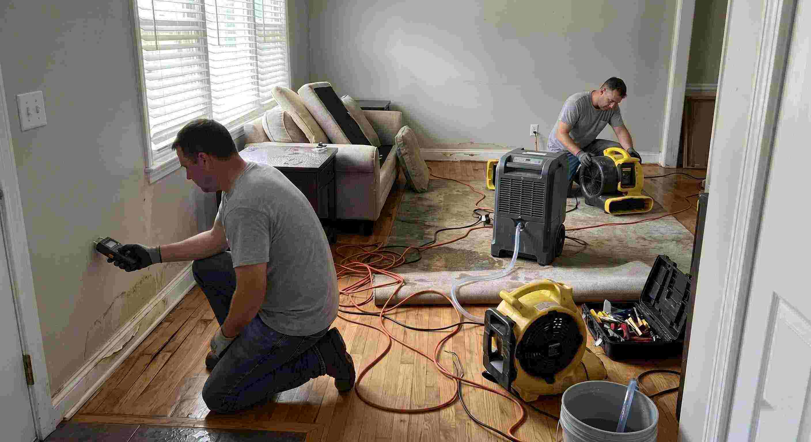 structural drying and dehumidification equipment removing moisture inside a water damaged home in Salt Lake City