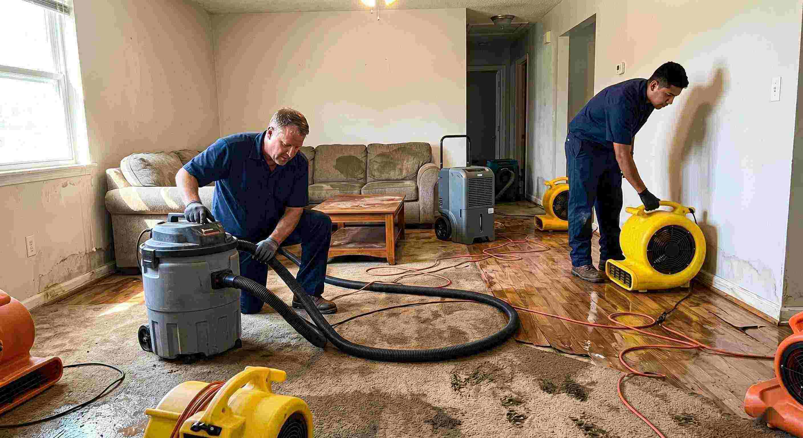 Best water extraction and drying service in Layton removing standing water and moisture from flooded home interior