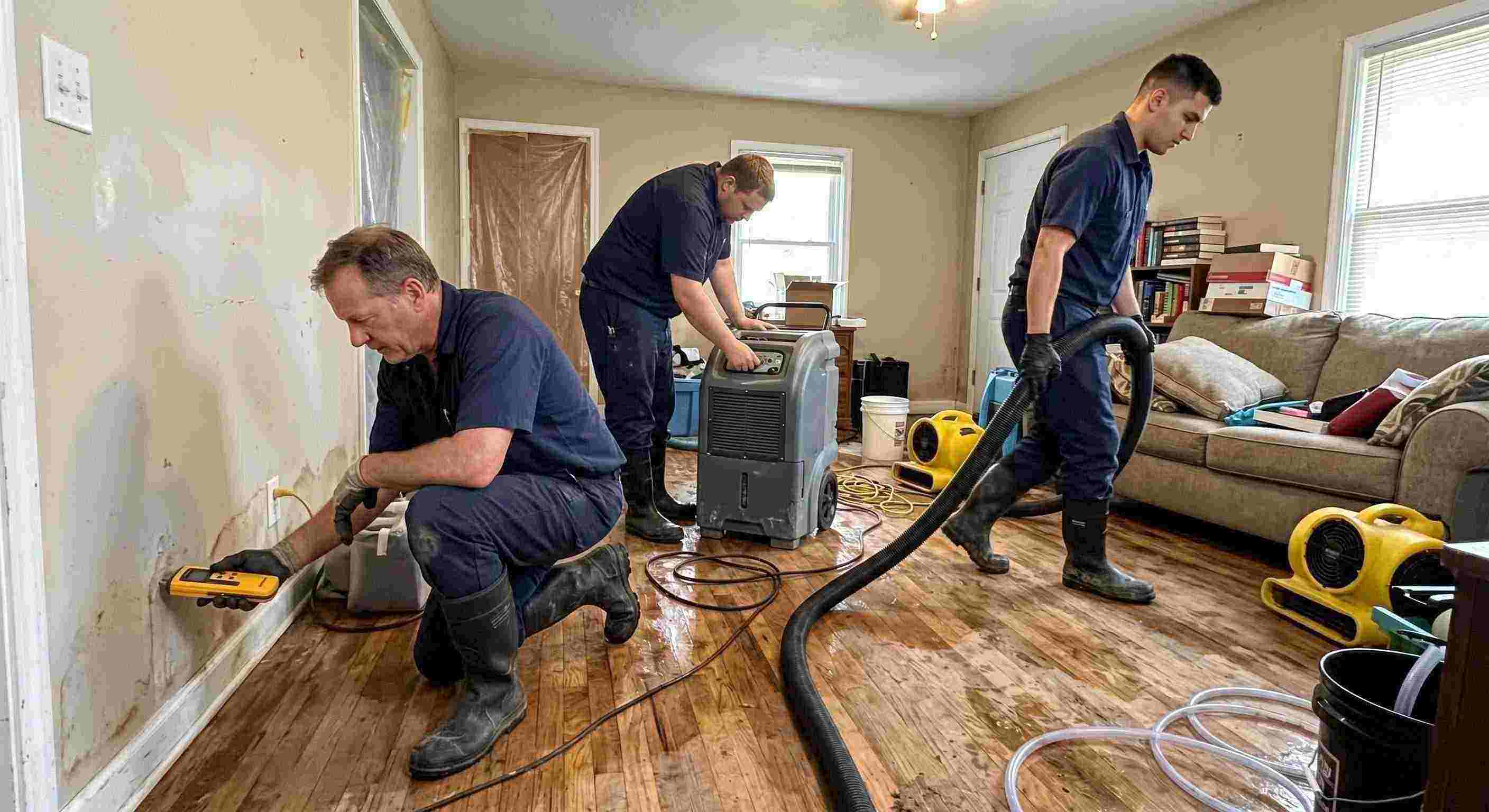 water restoration experts team using professional equipment during water extraction in Salt Lake City